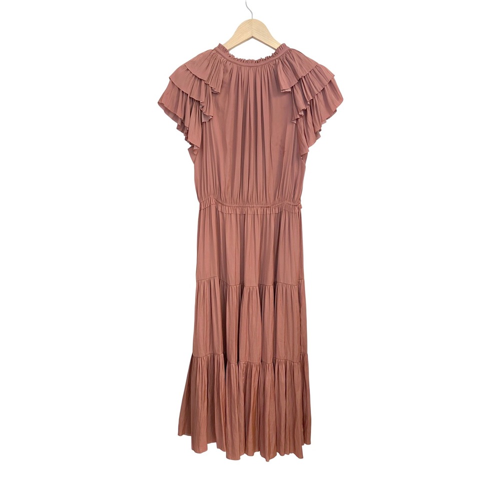 Ulla Johnson Blaire Dress Copper Plisse Satin Ruffle Tiered Midi Womens Size 8 - Picture 8 of 12